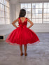 Girls A-Line Sequin Top Bow Waist V Back Tulle Flower Girl Dress 2-16